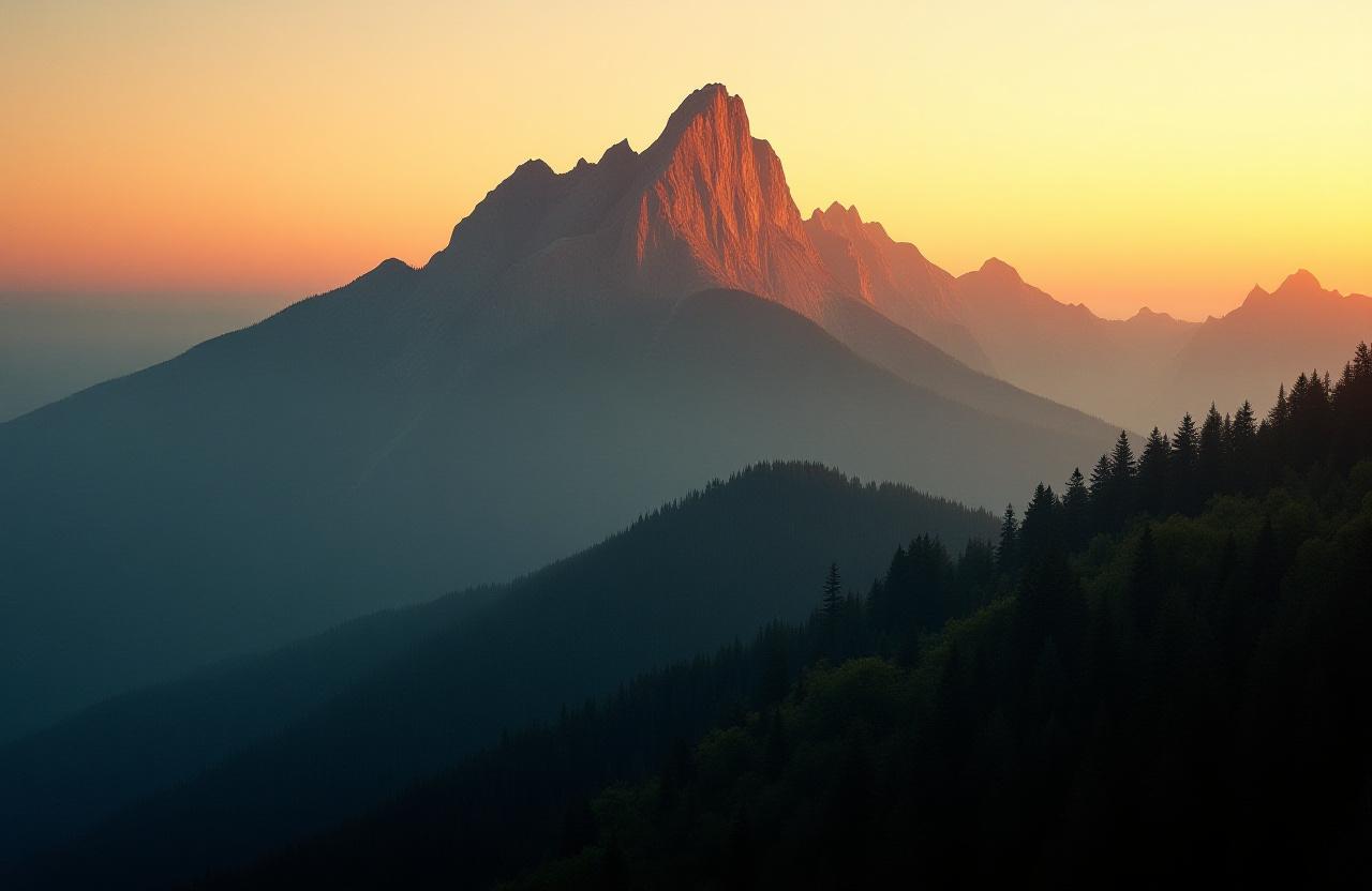 Majestic mountain peak at sunrise