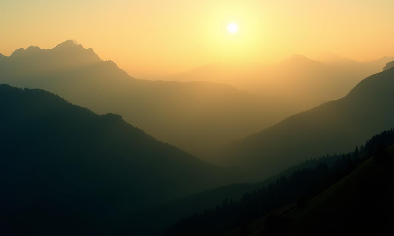 Panoramic view of mountain peaks at sunrise