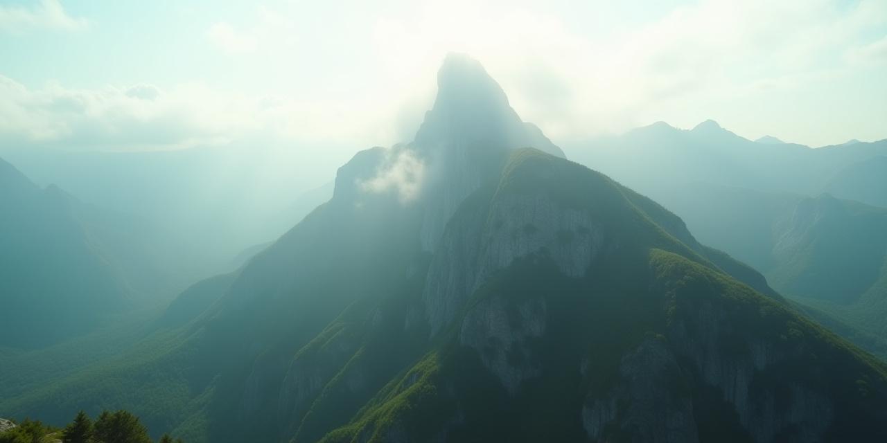 Misty mountain landscape view from a peak